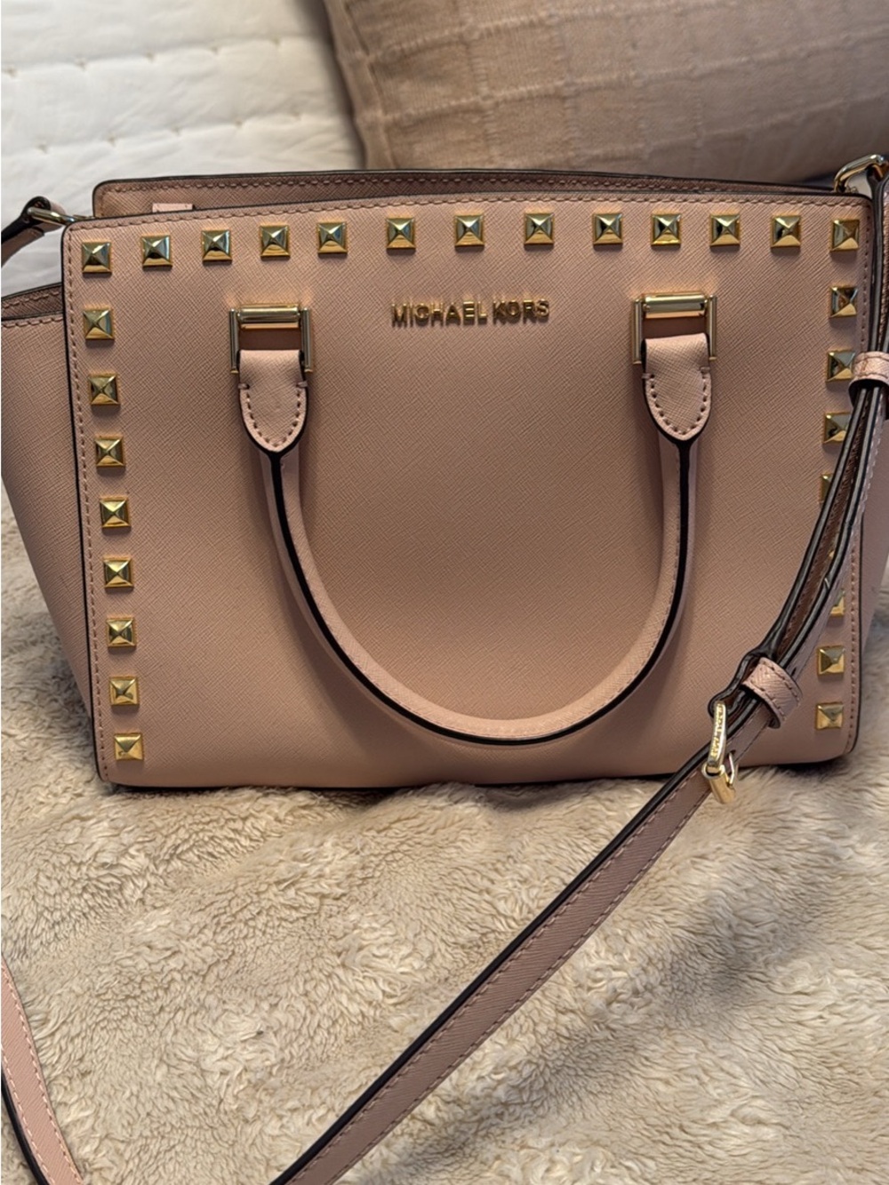 MICHAEL KORS Blush Pink Leather Studded Satchel